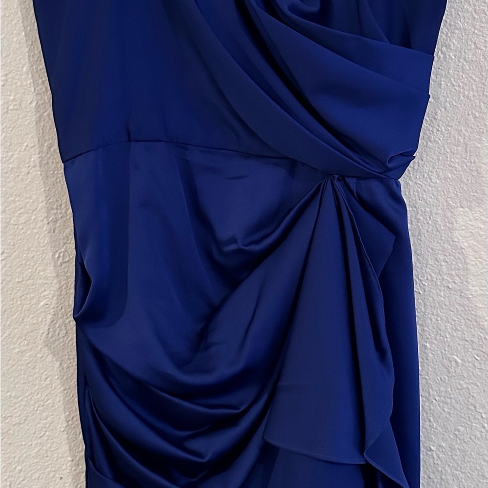 Max & Cleo Elegant Blue Strapless Waterfall Silky Party Cocktail Dress Size 8